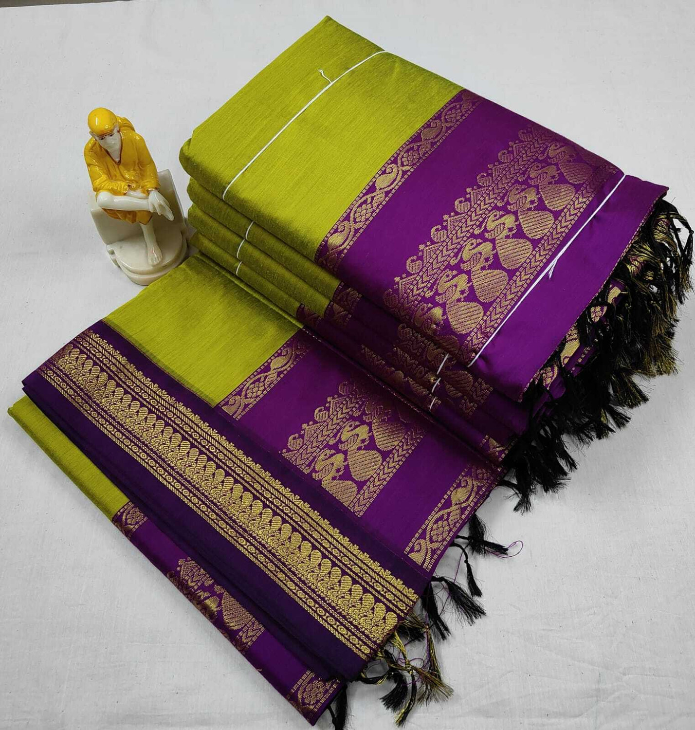 Image of gadwal Solid /Plain Banarasi Cotton Blend Saree