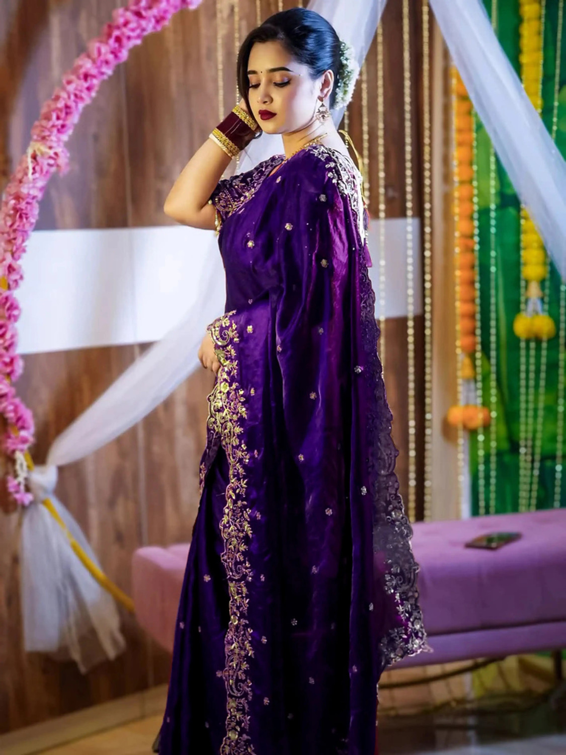 Image of Glamour Hub Embroidered Bollywood Jimmy Jimmy, Pure Silk Saree