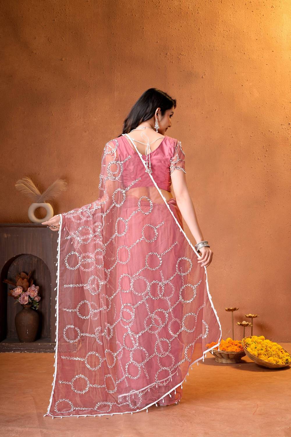 Kalyanja Fashion Embellished Bollywood Net Saree - Image 2