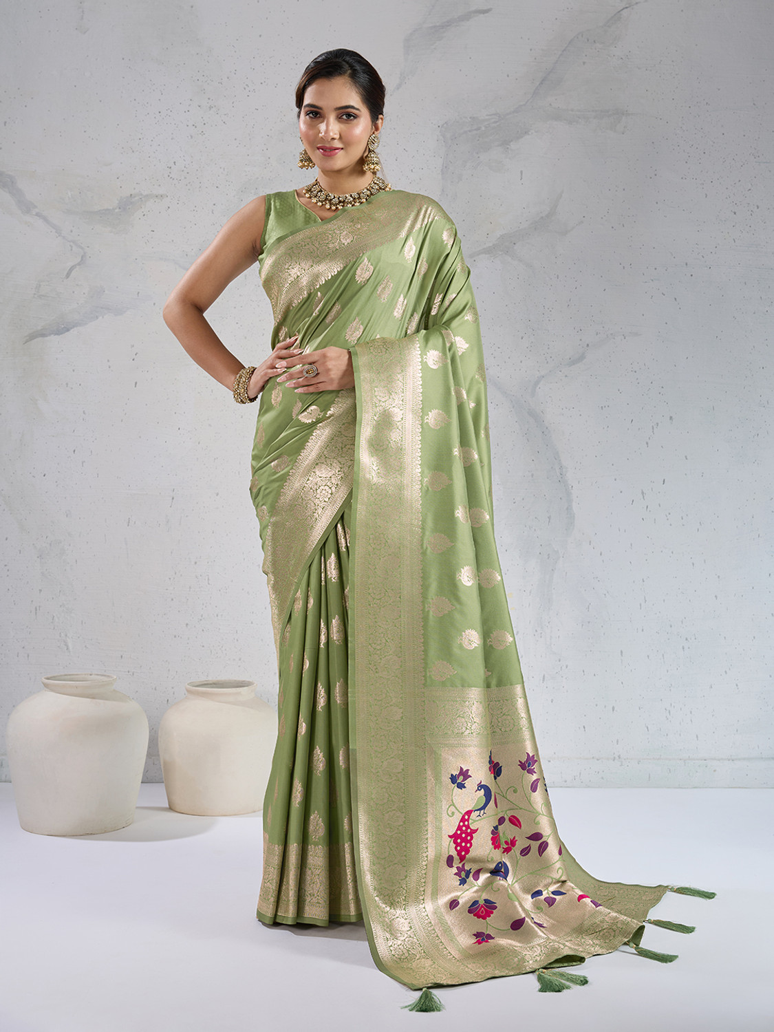 Image of Pbs Prints Woven, Embellished Banarasi Art Silk Saree