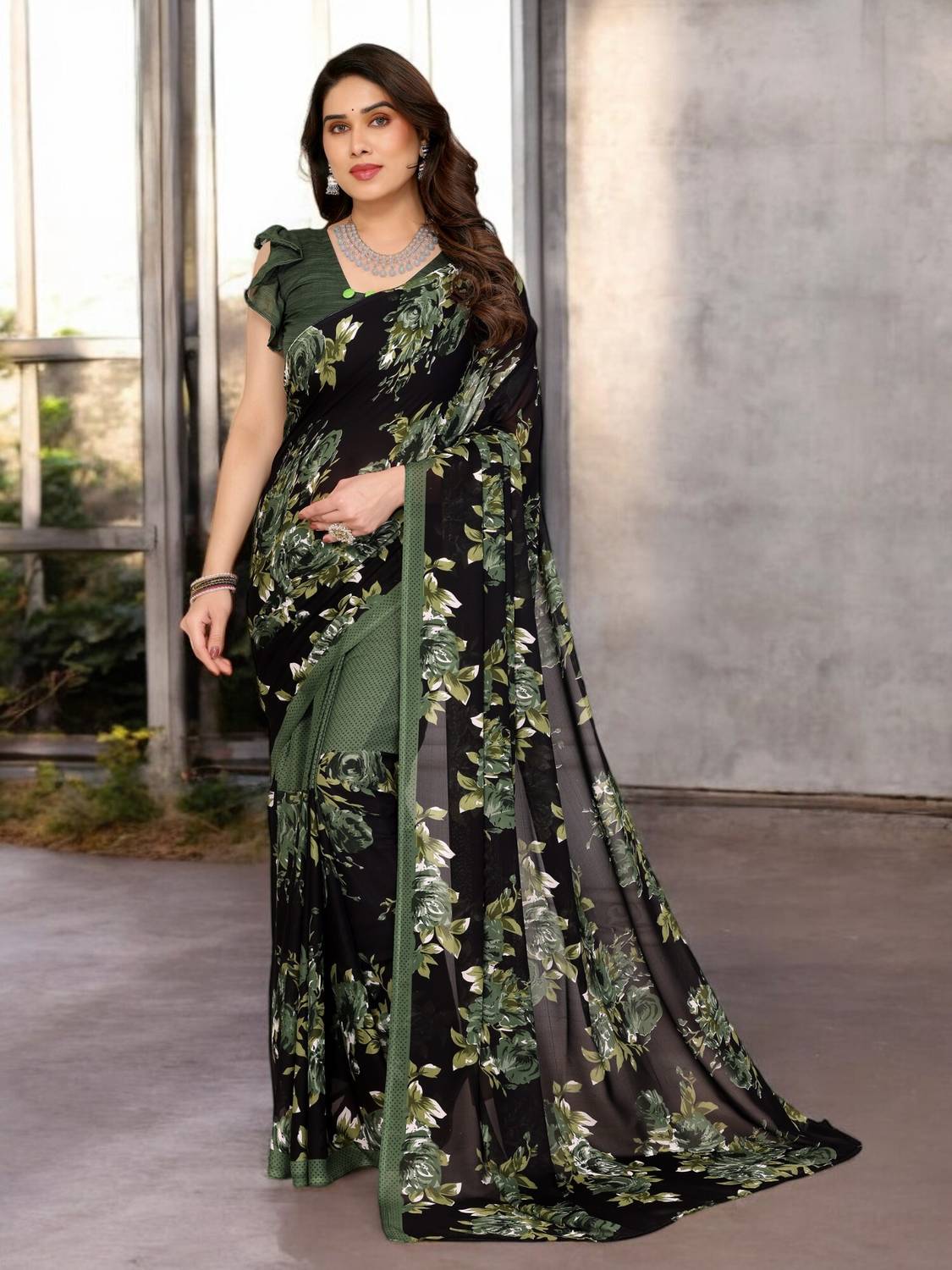 Anmi Self Design Bollywood Georgette Saree