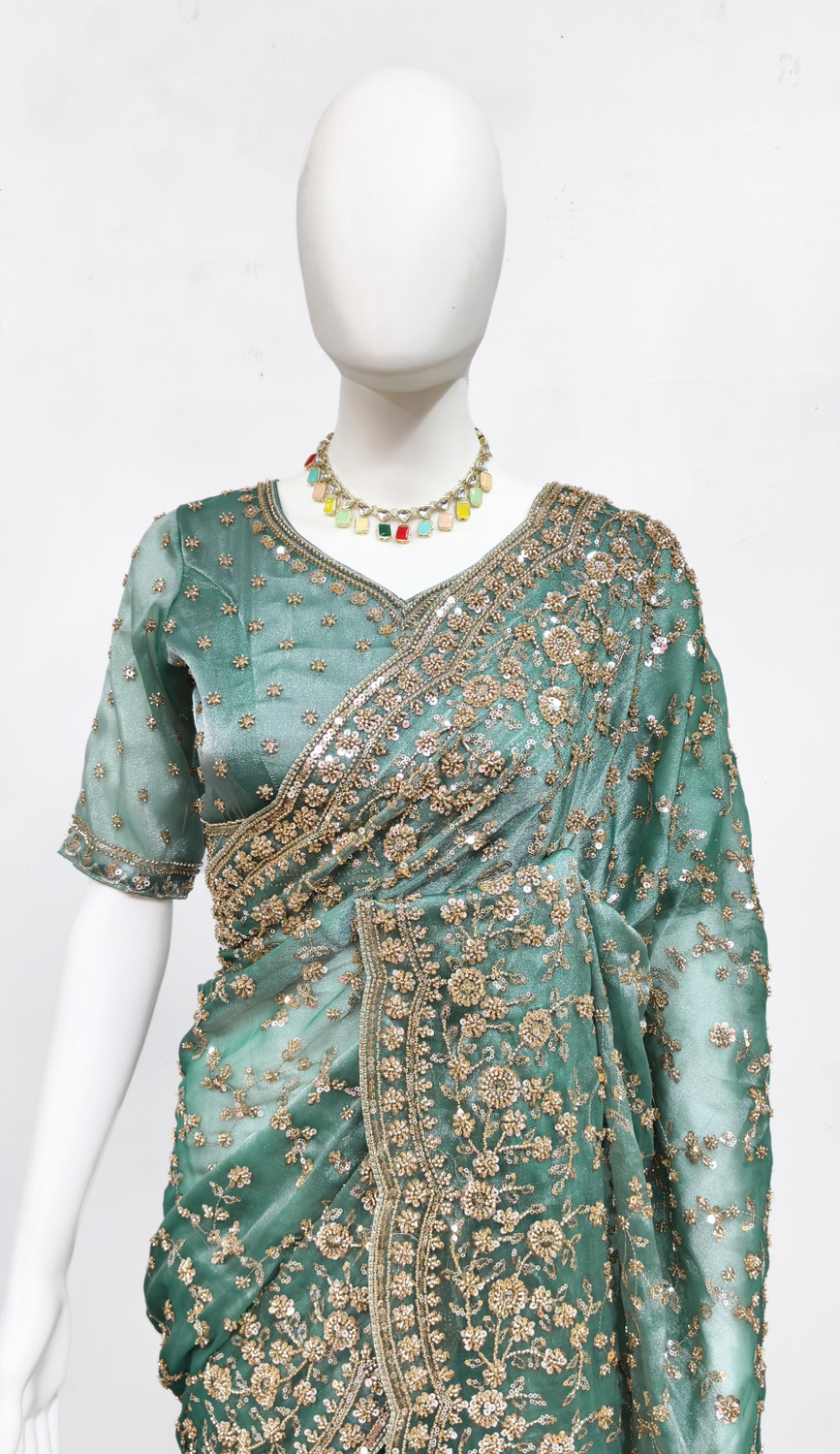 Image of GEZREL Embroidered Bollywood Organza Saree
