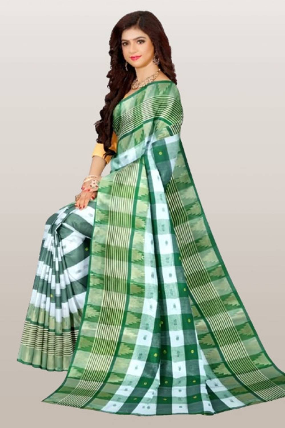 Traditional Sare Printed Tant Pure Cotton Saree (Multicolor)