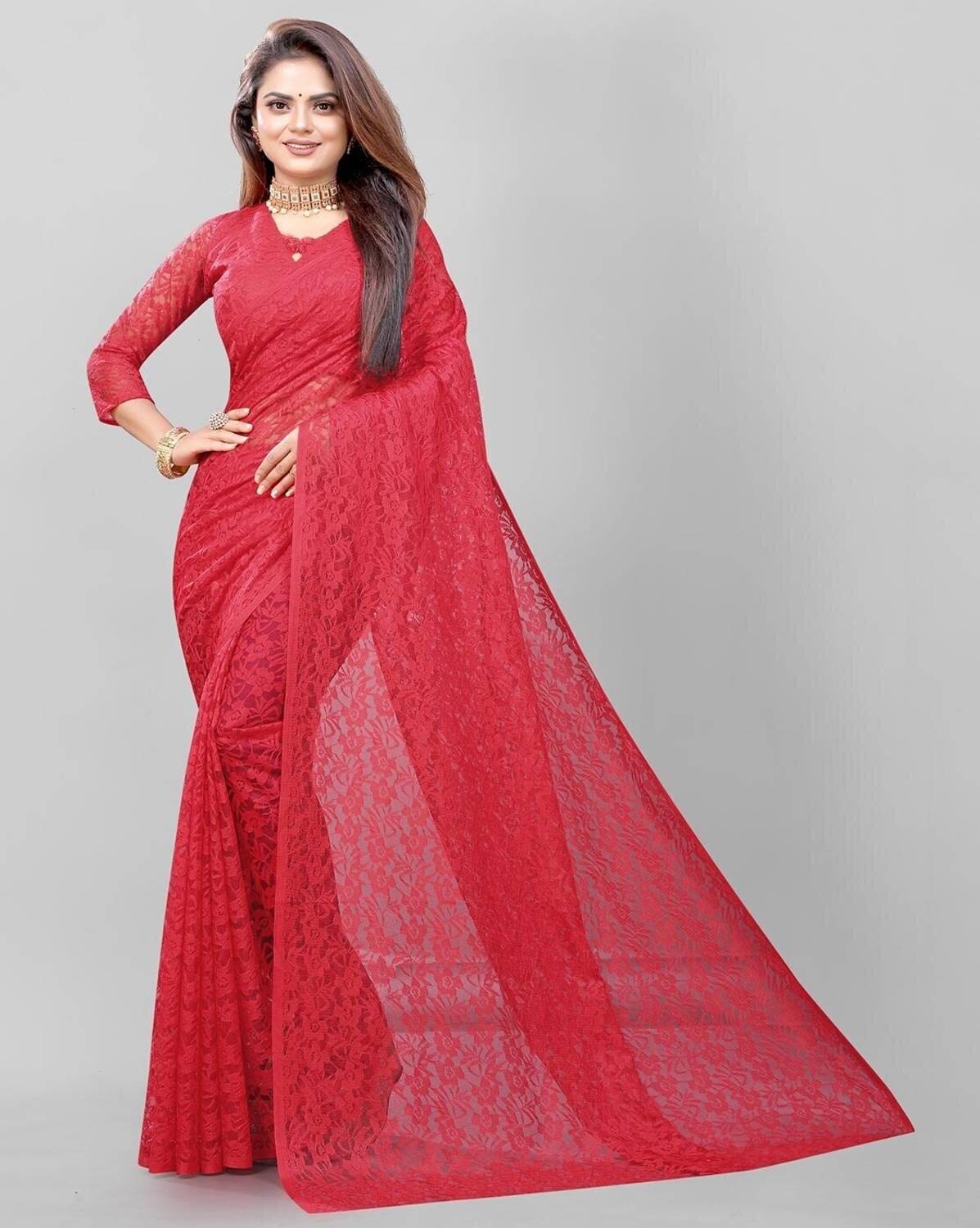 Cherry tex Floral Print Bollywood Net Saree