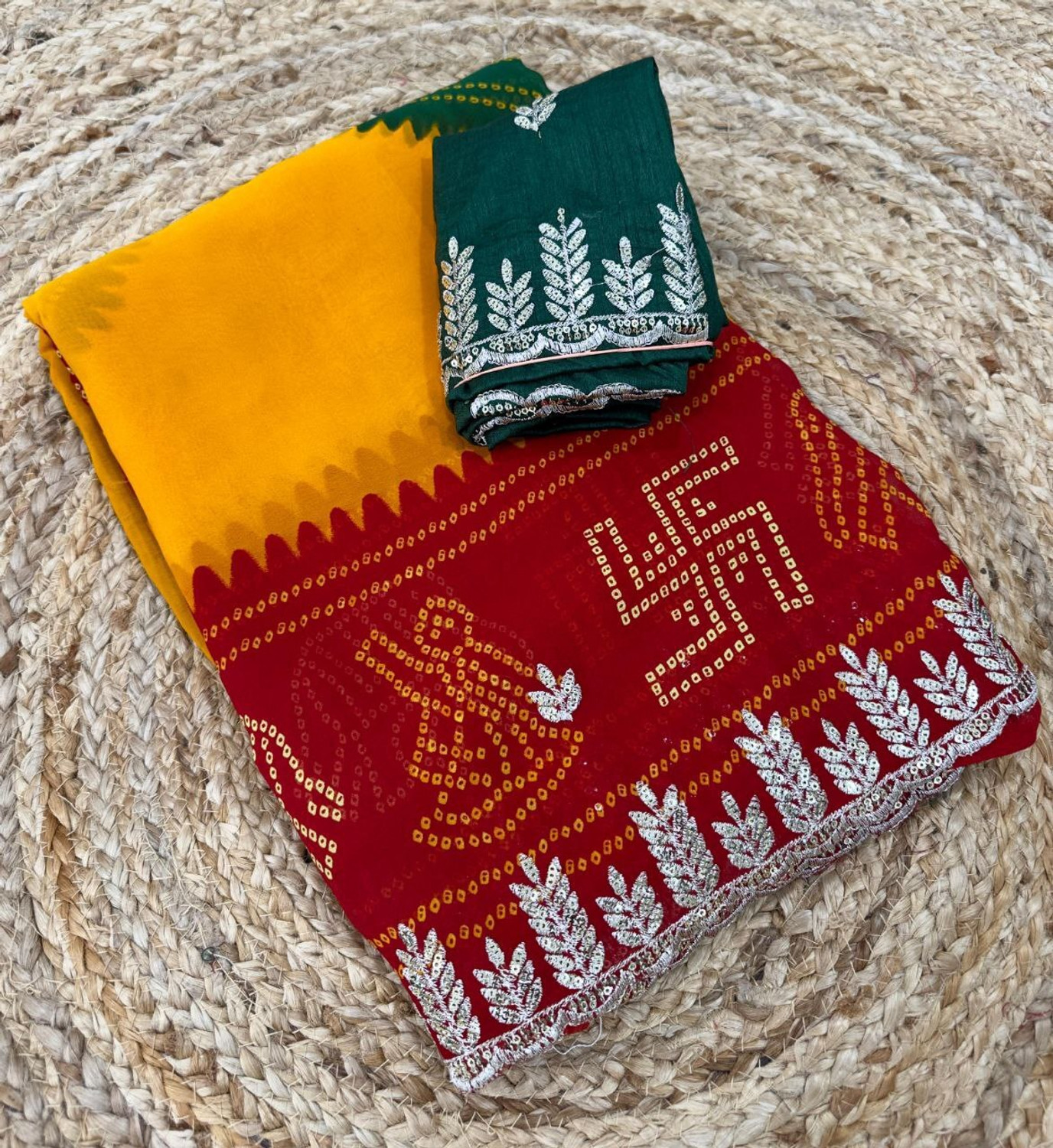 Image of HAMOFY Embroidered Bandhani Georgette Saree