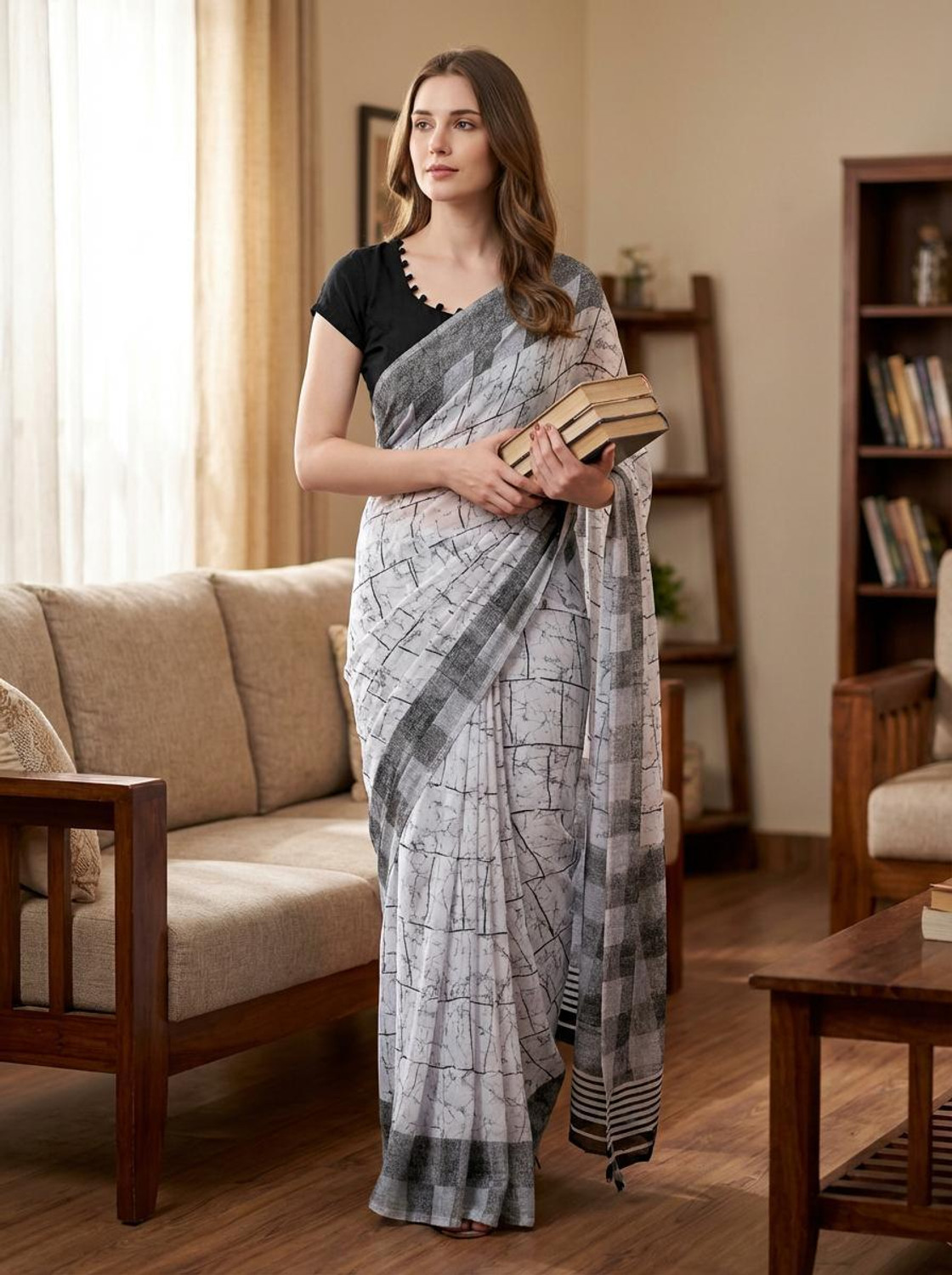 Image of Anand Sarees Geometric Print Daily Wear Georgette Saree