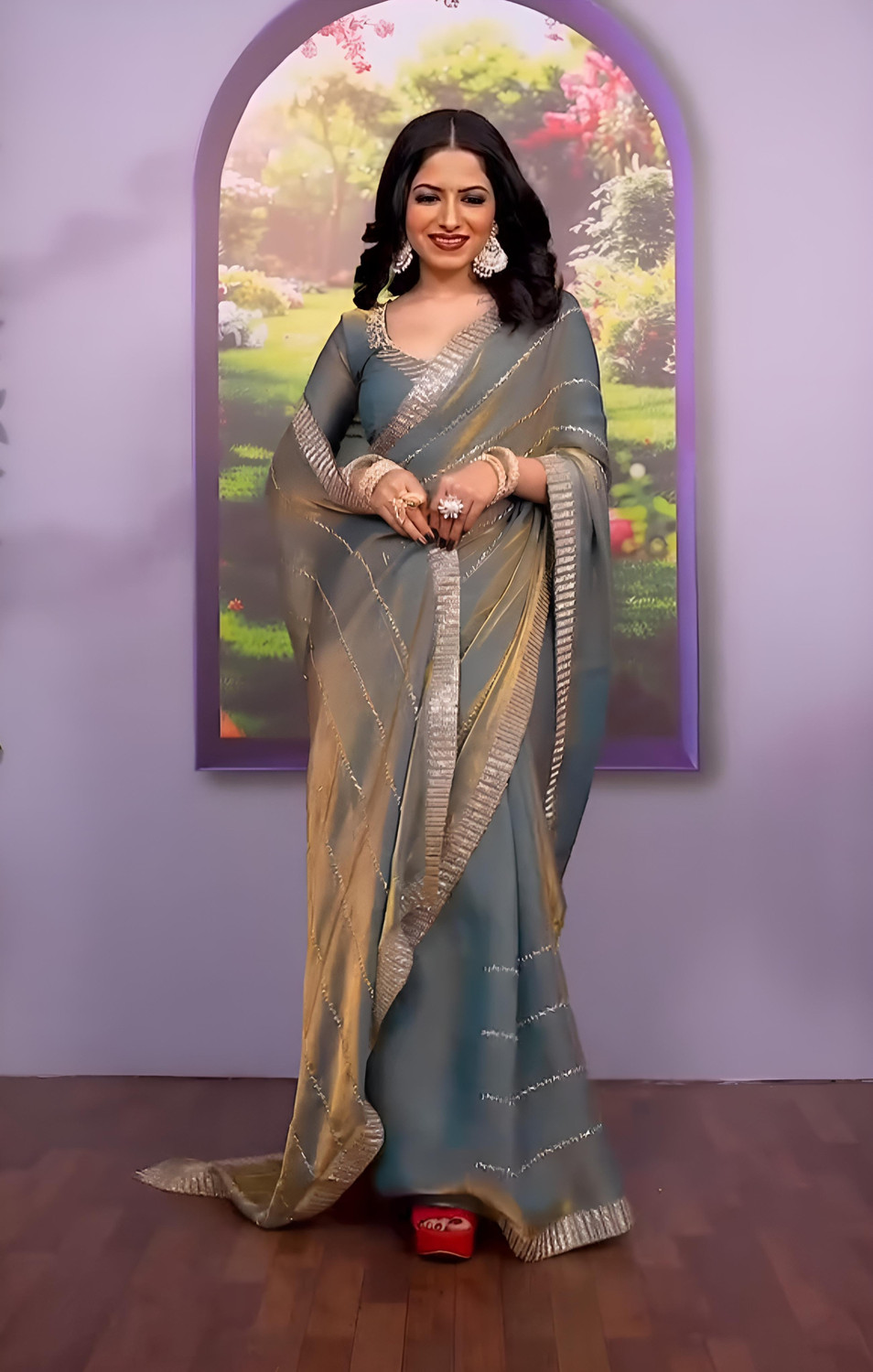 Image of HIJA TRENDZ Embellished Bollywood Chiffon Saree