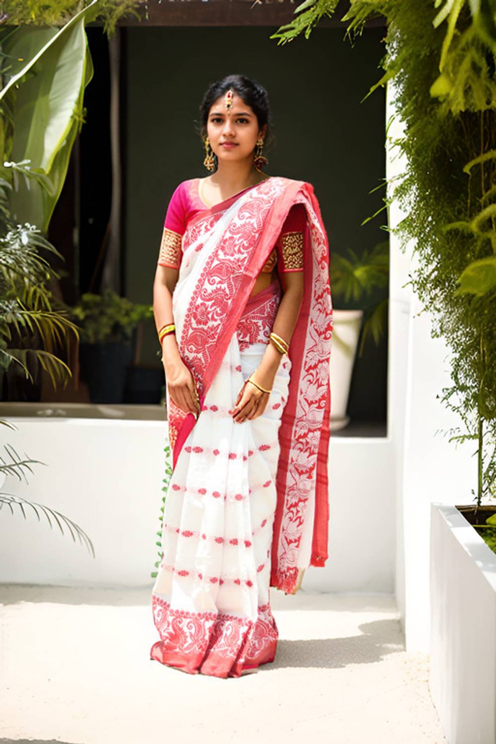 ADIVASI SHOP Woven, Floral Print Handloom Cotton Blend Saree