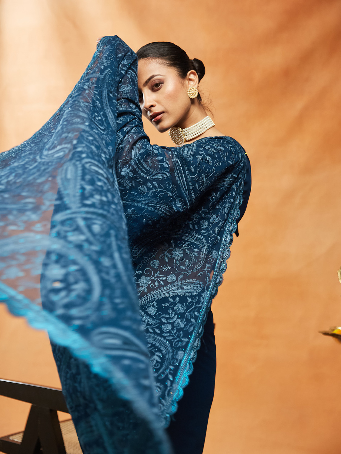 Image of KASEE Embroidered, Paisley Bollywood Chiffon Saree