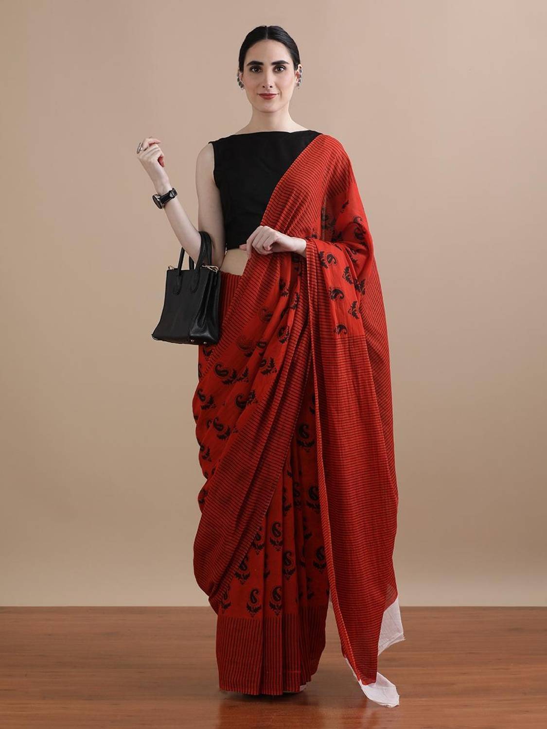 blockpuls Hand Painted Handloom Pure Cotton Saree
