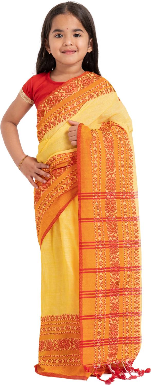 BalikaTextile Floral Print, Geometric Print, Printed, Woven, Solid/Plain, Striped Handloom Pure Cotton Saree