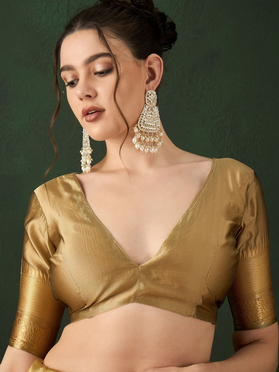 Image of Sangria Woven, Self Design Banarasi Silk Blend, Jacquard Saree