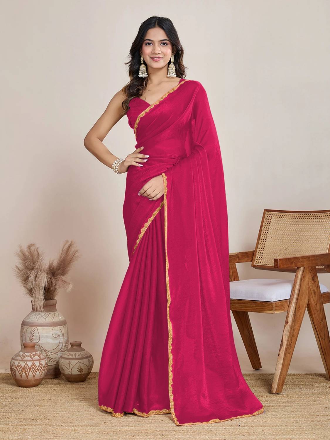 Bentayga Fashion Solid/Plain Bollywood Silk Blend Saree