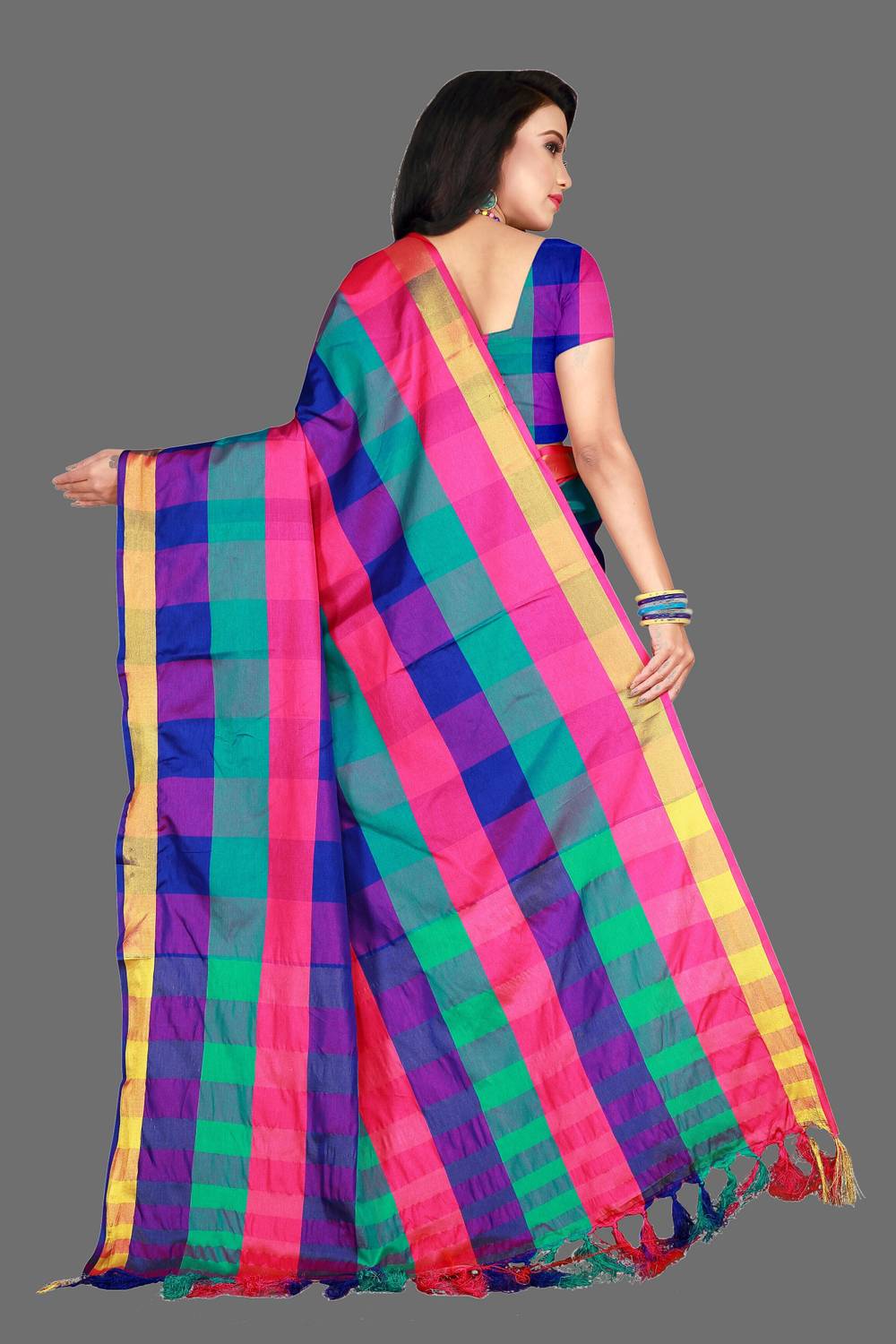 Shaibo Checkered Cotton Silk Saree - Image 2