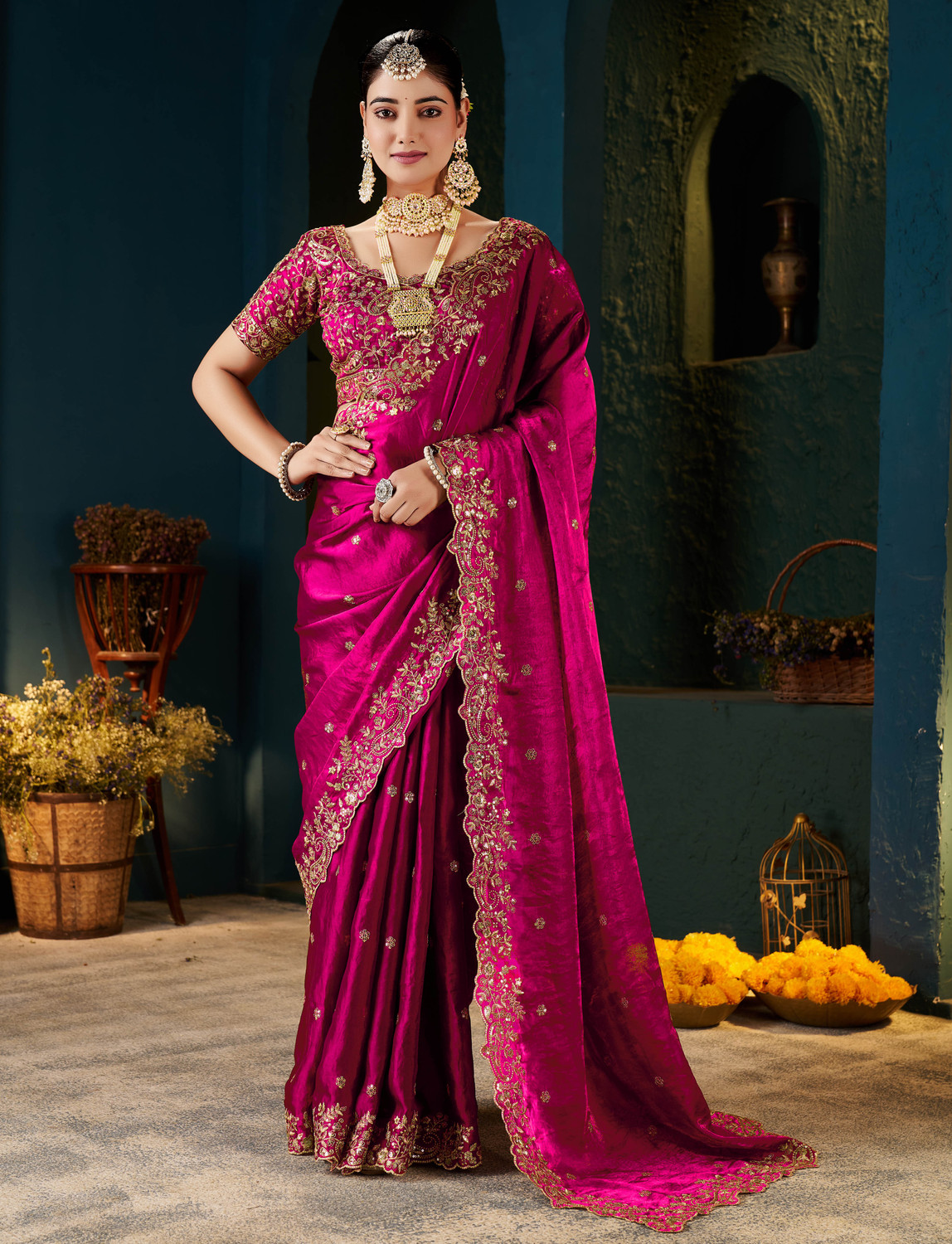 Image of Vivan Fab Embroidered, Embellished Bollywood Jimmy Jimmy, Satin Saree