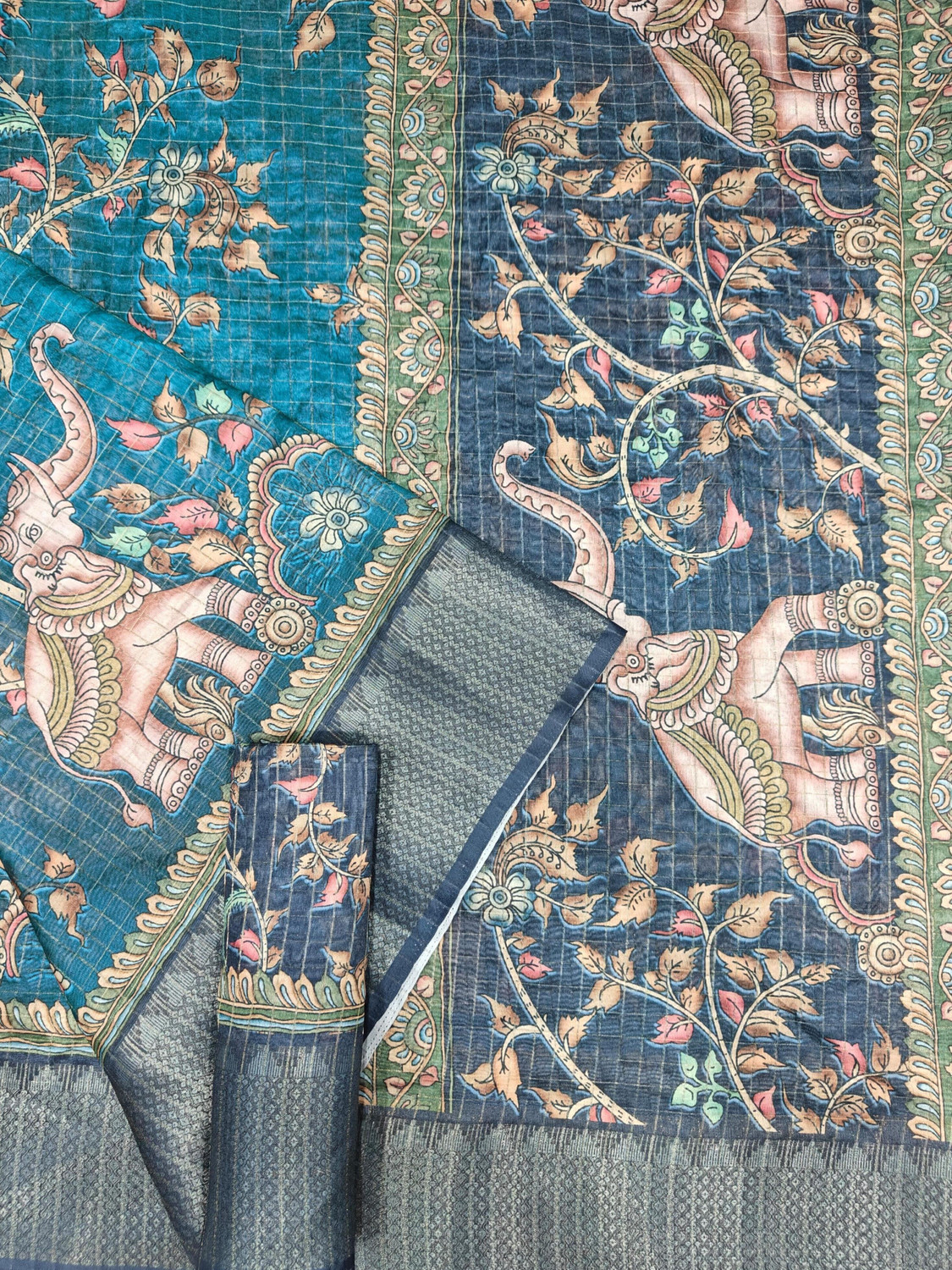 Image of J6 Designers Floral Print Hand Batik Cotton Silk Saree