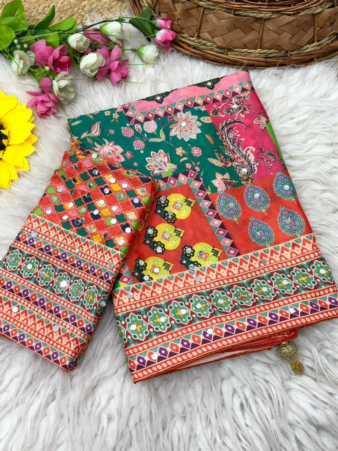 Image of BK COLLECTION Printed Bollywood Silk Blend Saree