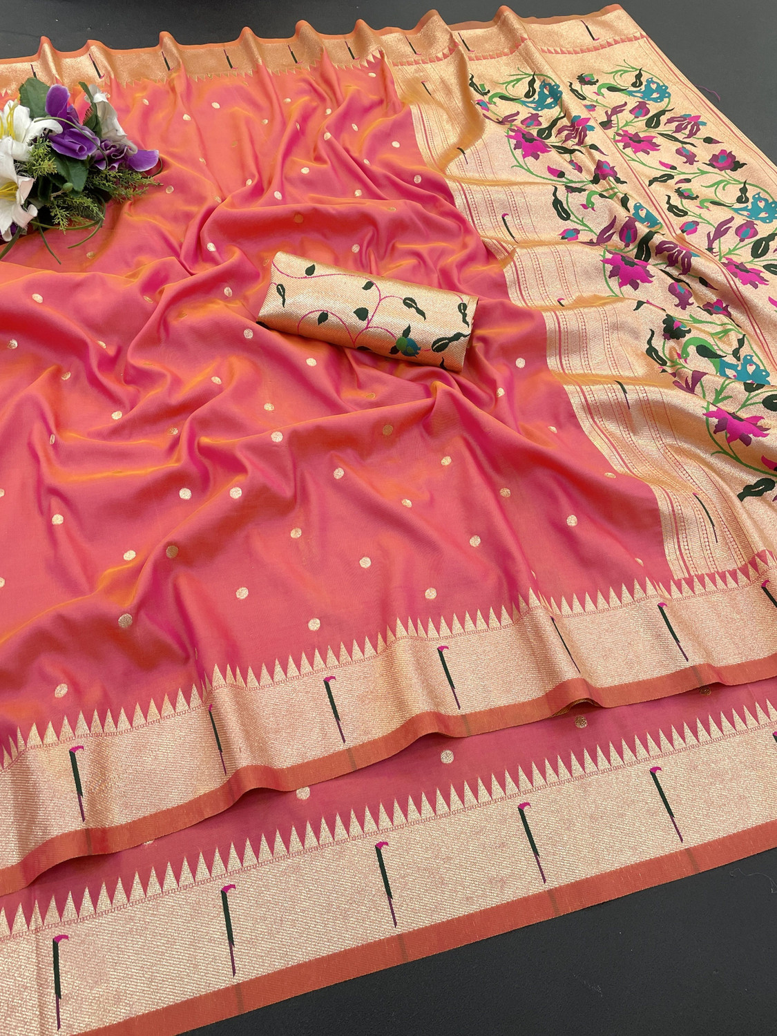 Image of WINKLECART Woven Paithani Silk Blend, Pure Cotton Saree