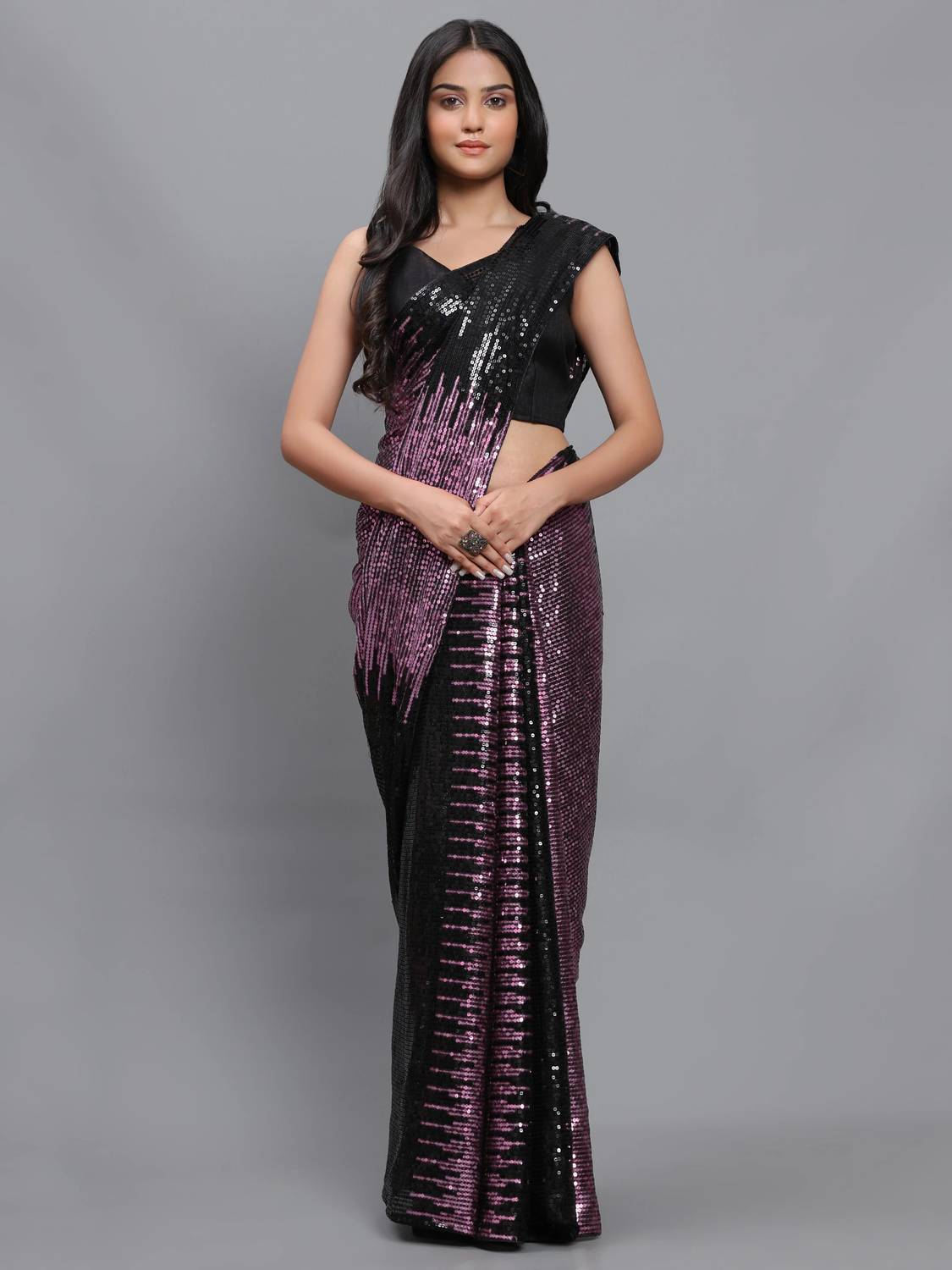 3Buddy Fashion Embroidered, Striped Bollywood Georgette Saree