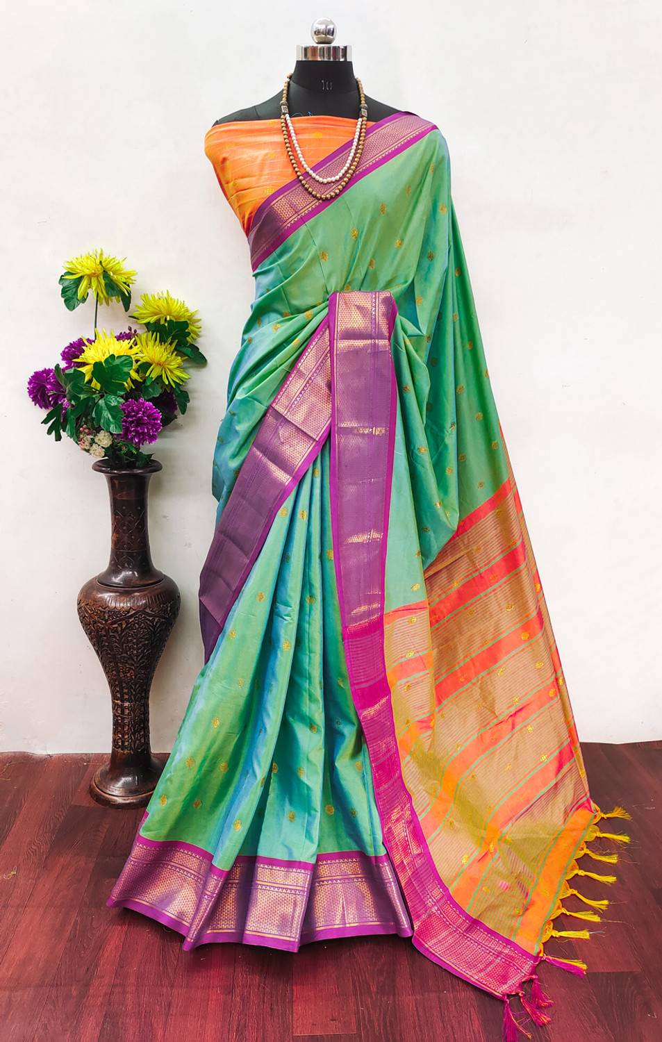 Image of WINKLECART Printed Kanjivaram Cotton Silk, Silk Blend Saree
