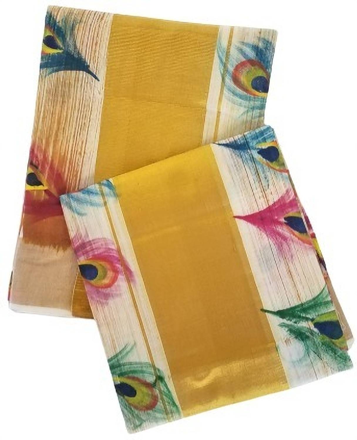 Creative weaves Hand Painted, Self Design, Woven Kasavu Pure Cotton Saree