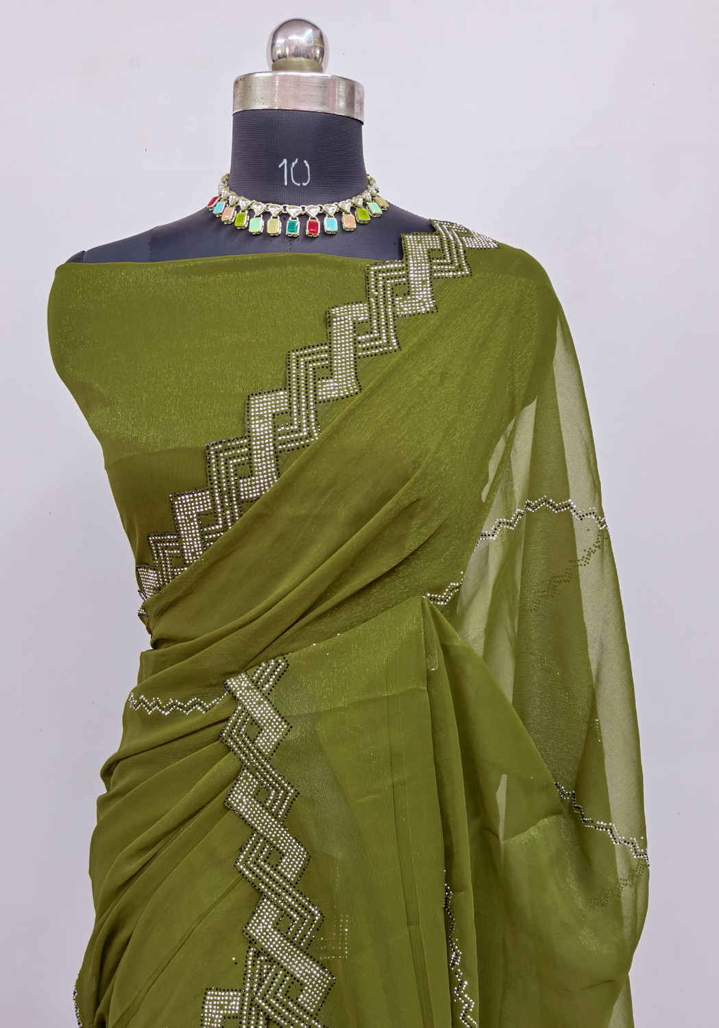 Image of sp team Embroidered Daily Wear Georgette Saree (Dark Green)