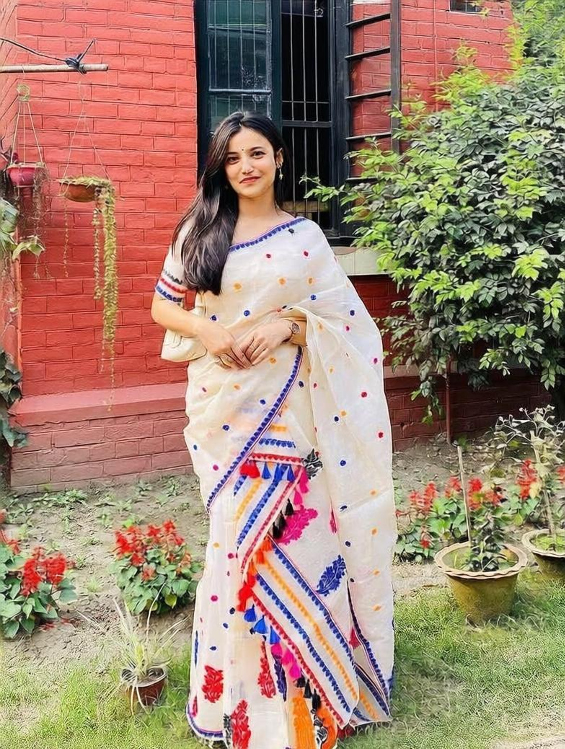Image of Bihuwaari Woven Mekhela Chador Cotton Blend Saree