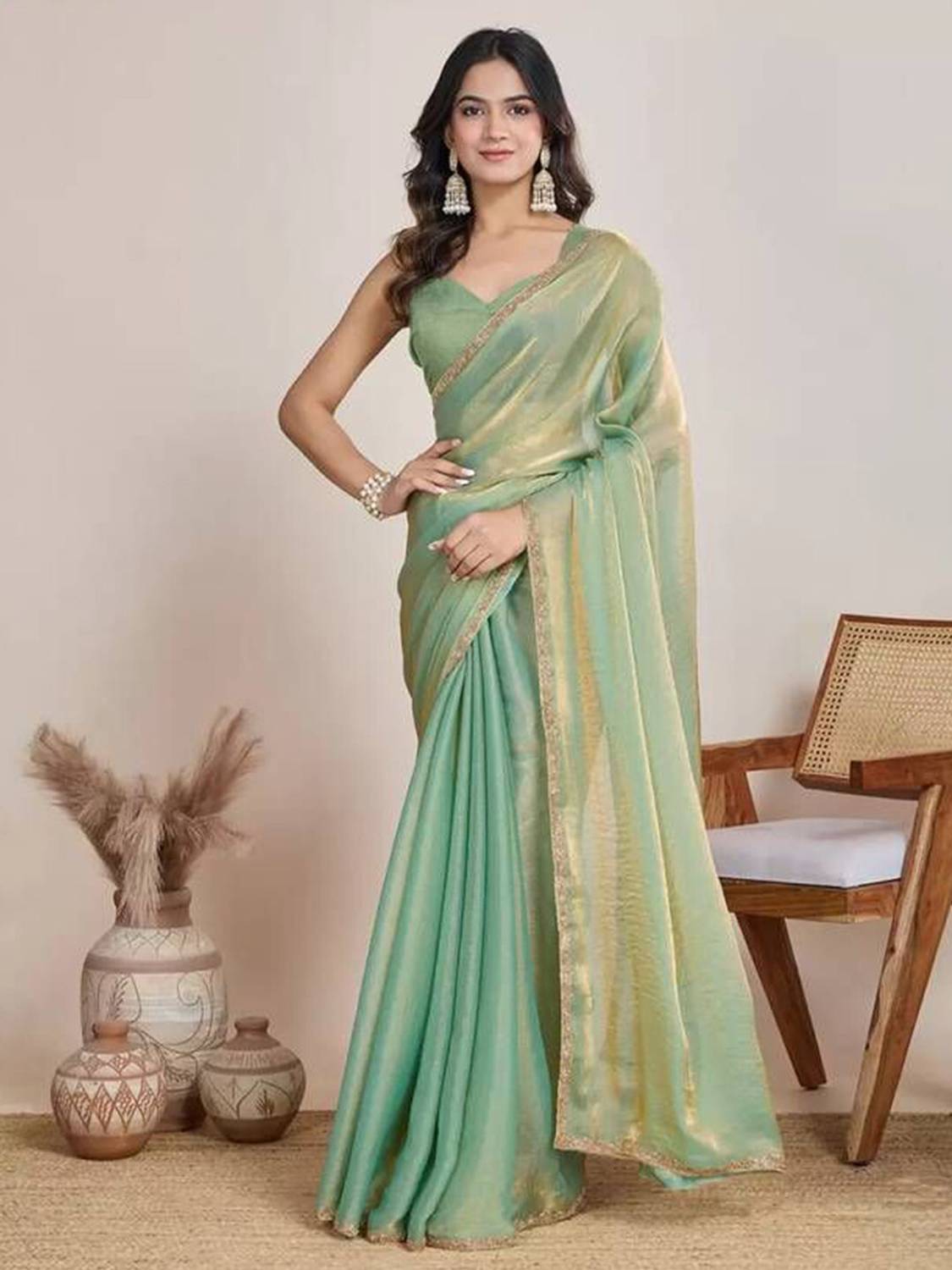 Sari Indien Orange Magnifique Style Bollywood - Élégance Et Brillance CA105