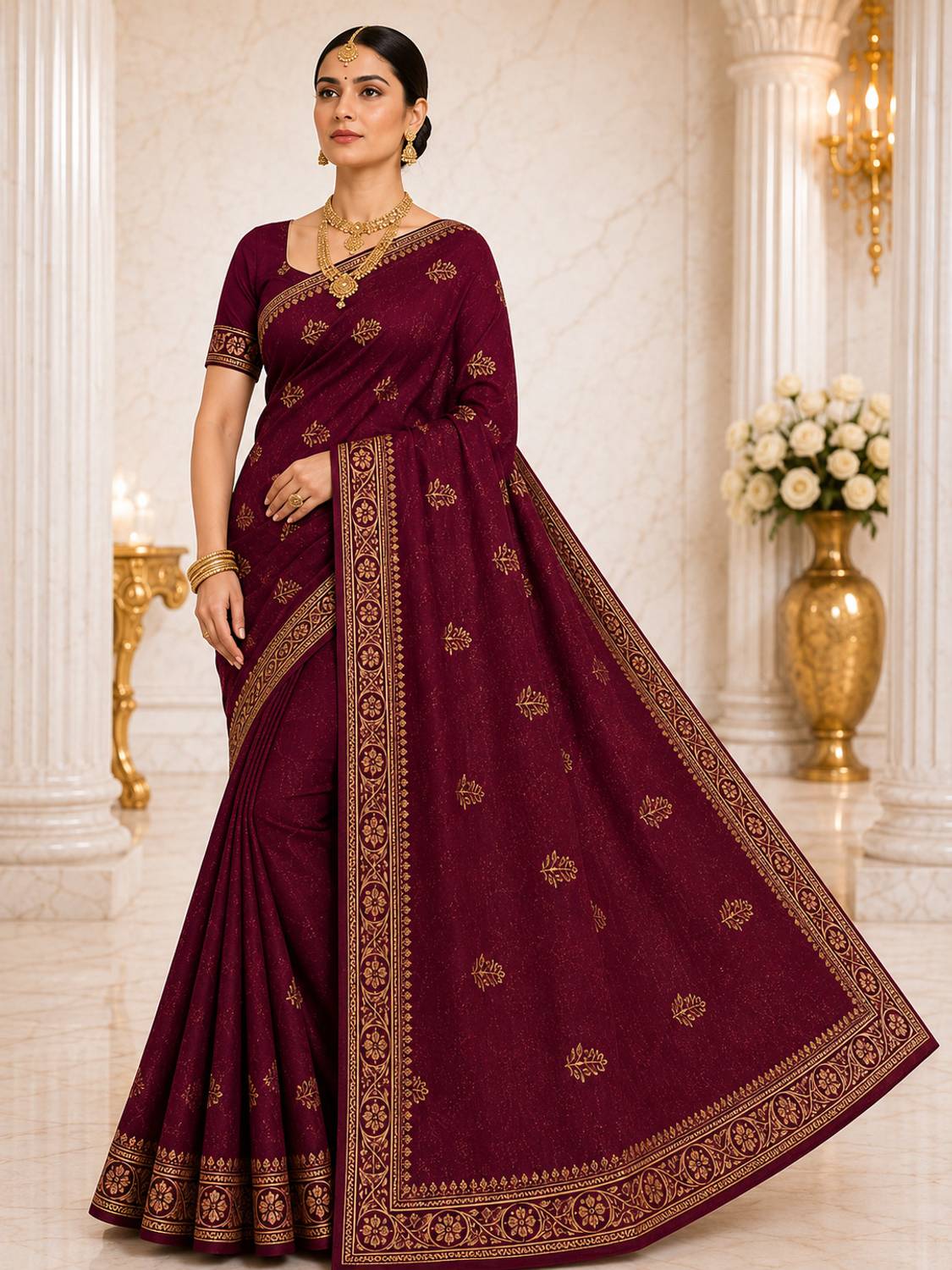 AACHCHHADAN Embroidered, Woven Bollywood Chiffon Saree
