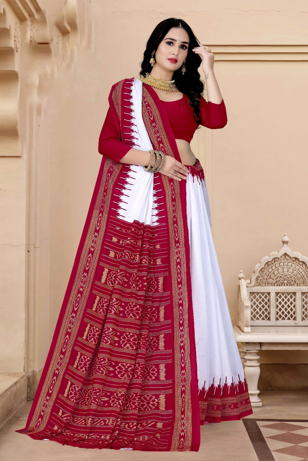 Image of ETHNIC SAREES Bharat Printed Sambalpuri Pure Cotton Saree