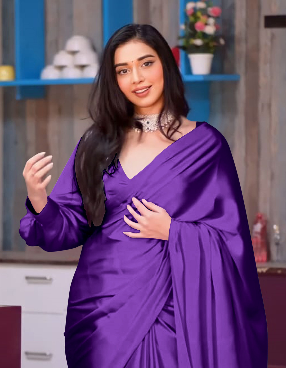 Image of TIMEERAA Solid /Plain Bollywood Satin Saree