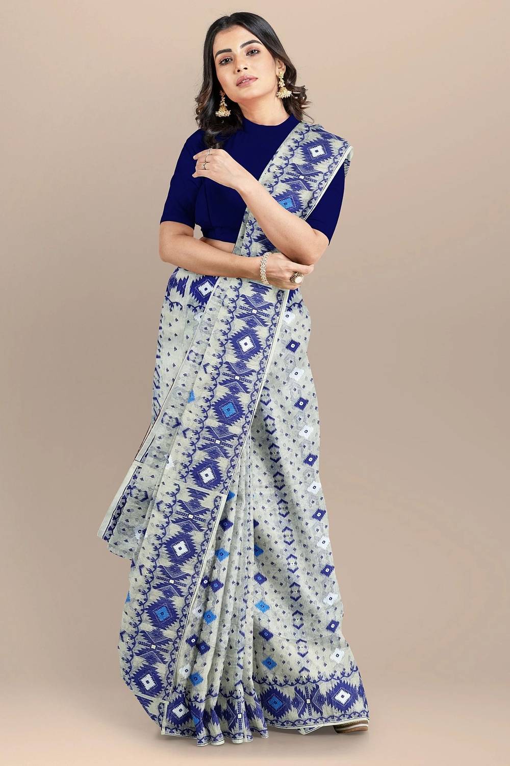 cloud vastra Woven Jamdani Cotton Blend Saree (Multicolor)