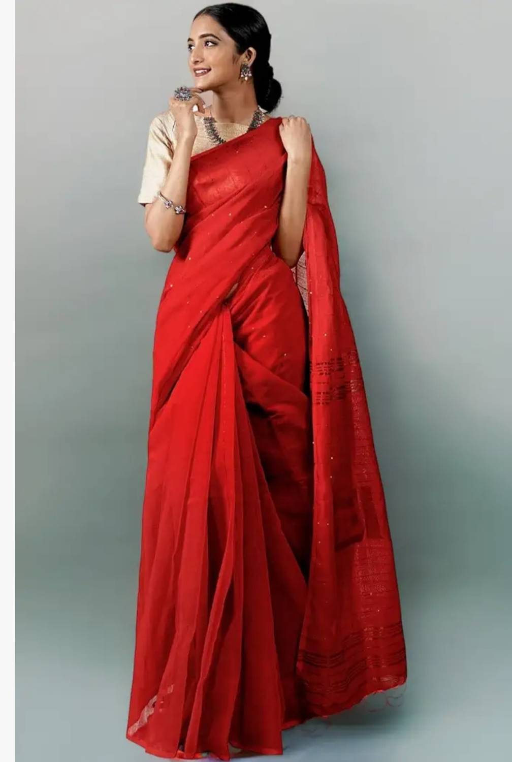 Bholenath textile Self Design, Embellished Handloom Cotton Blend Saree
