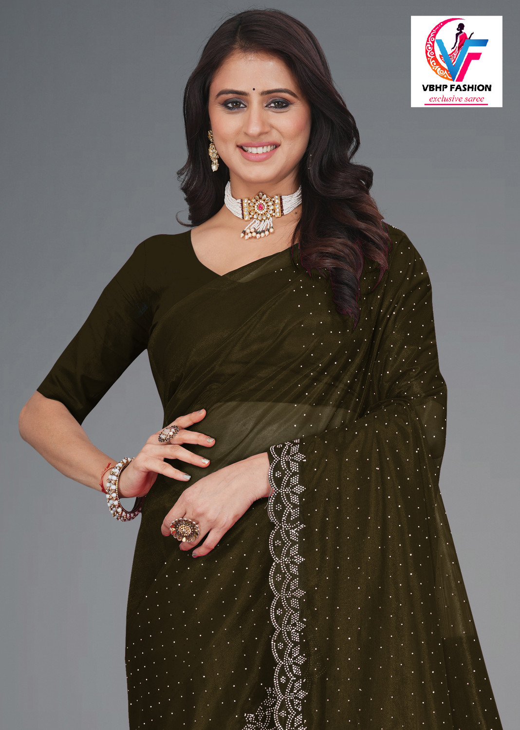 Image of VBHP FASHION Embellished, Self Design Bollywood Net Saree