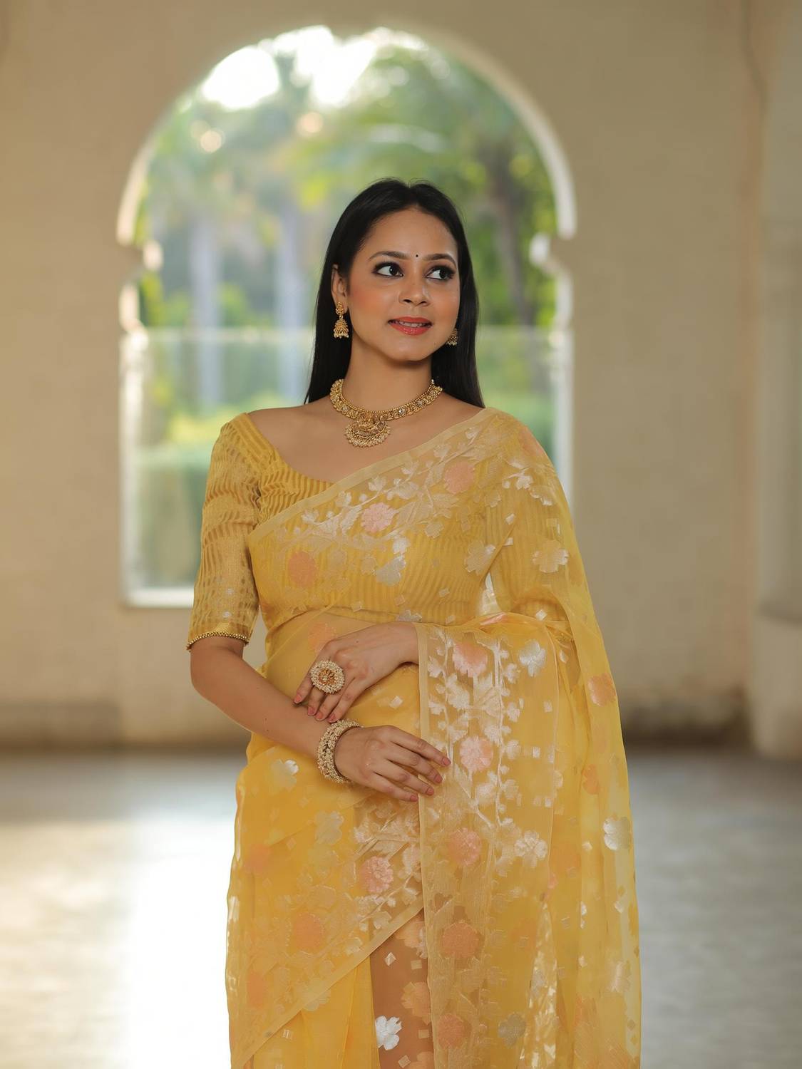 Banarasee Printed Banarasi Organza Saree