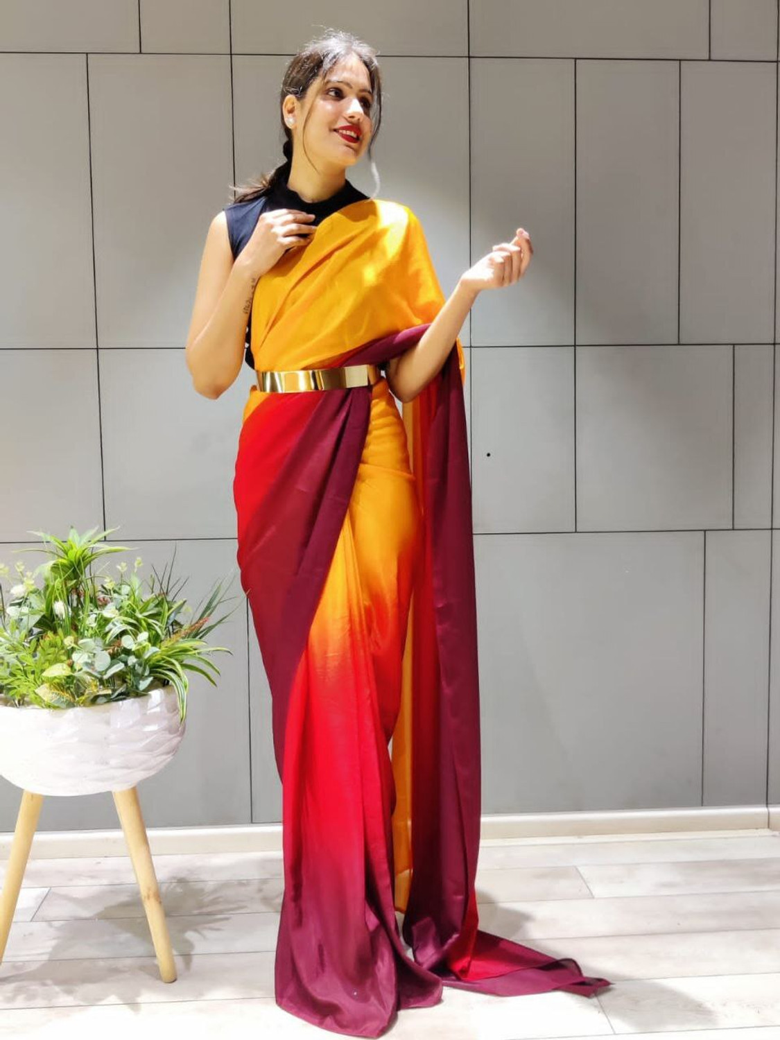 Image of Riddhi textile Hub Dyed Bollywood Chiffon Saree