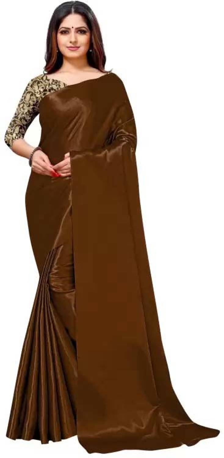 bv design Solid/Plain Daily Wear Satin Saree