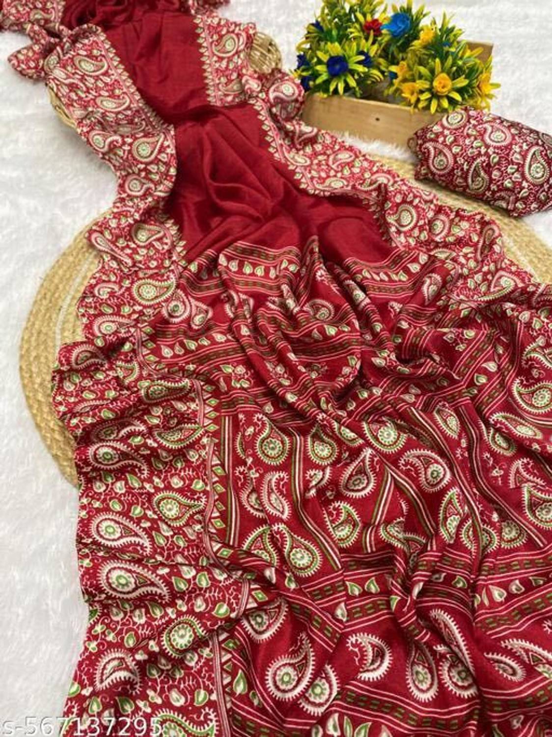 SAREEYA16 Paisley, Printed Bollywood Chiffon Saree