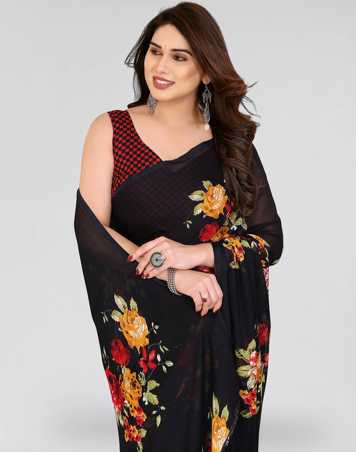 ANIRAV Floral Print Daily Wear Georgette Saree