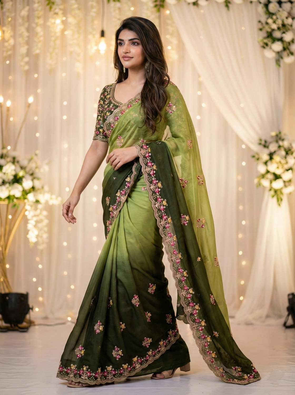 Image of LeeliPeeri Designer Embroidered Bollywood Georgette Saree