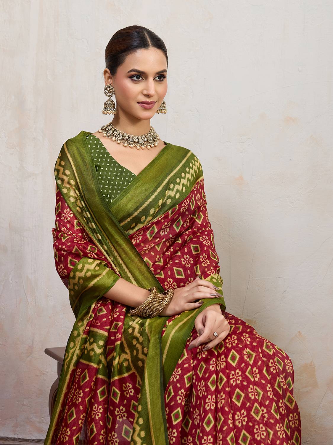 BFM Geometric Print Bollywood Cotton Blend Saree