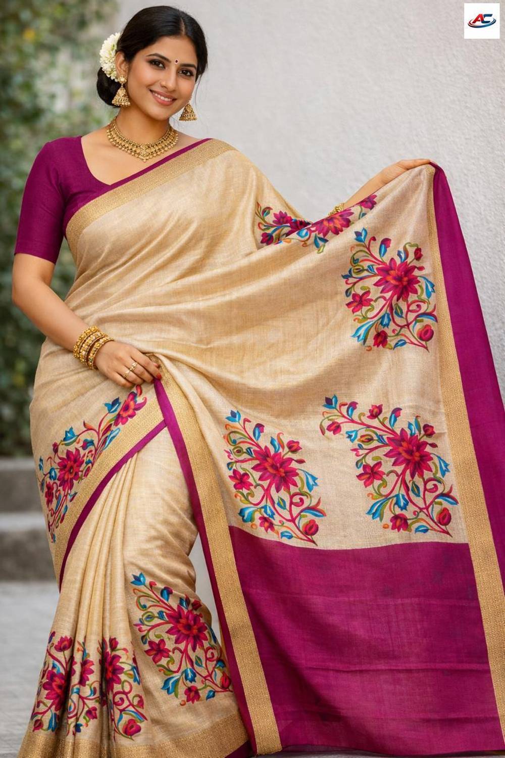 Darshini Paisley, Floral Print Banarasi Art Silk Saree (Multicolo