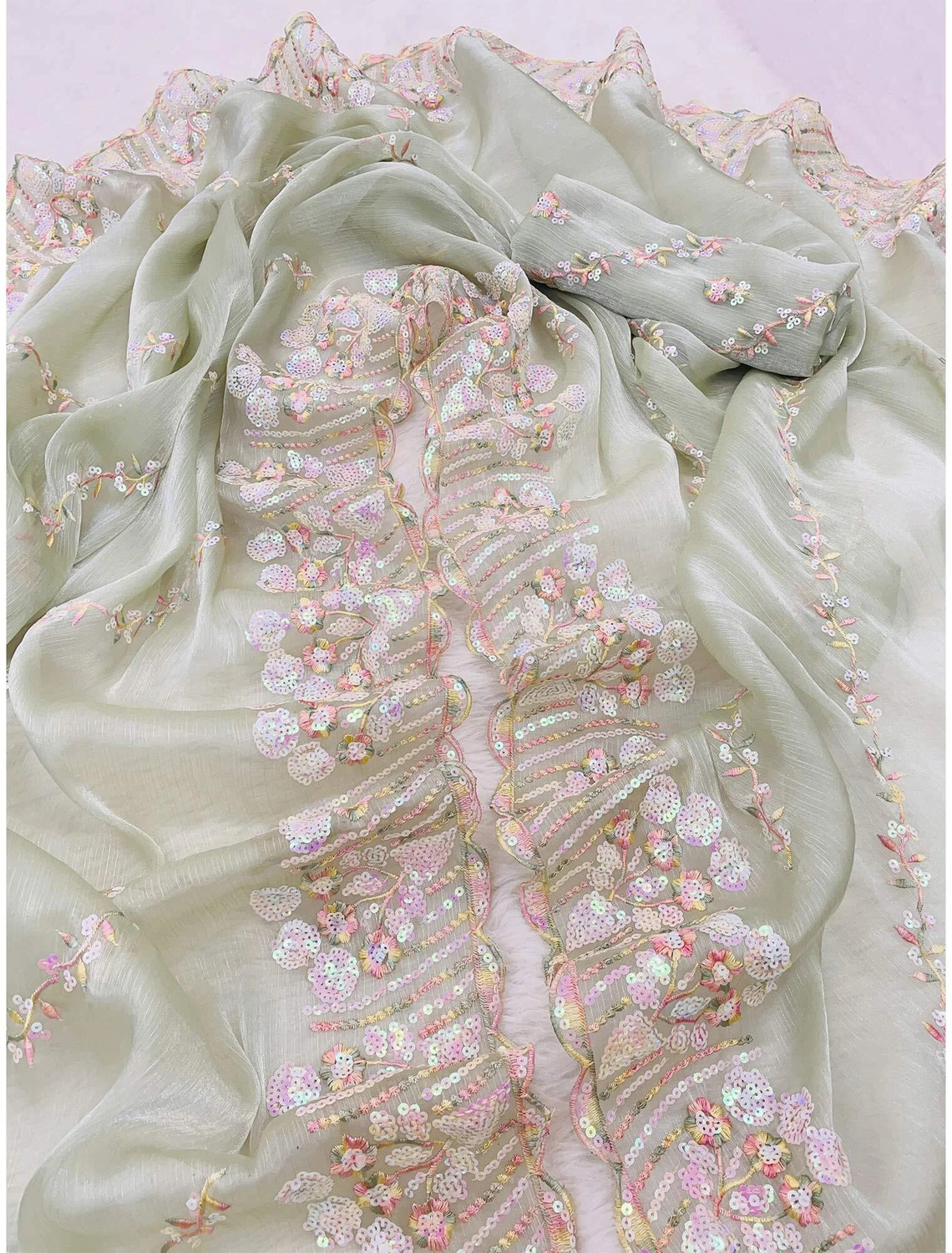 Image of Dimgrey Embroidered Bollywood Organza Saree