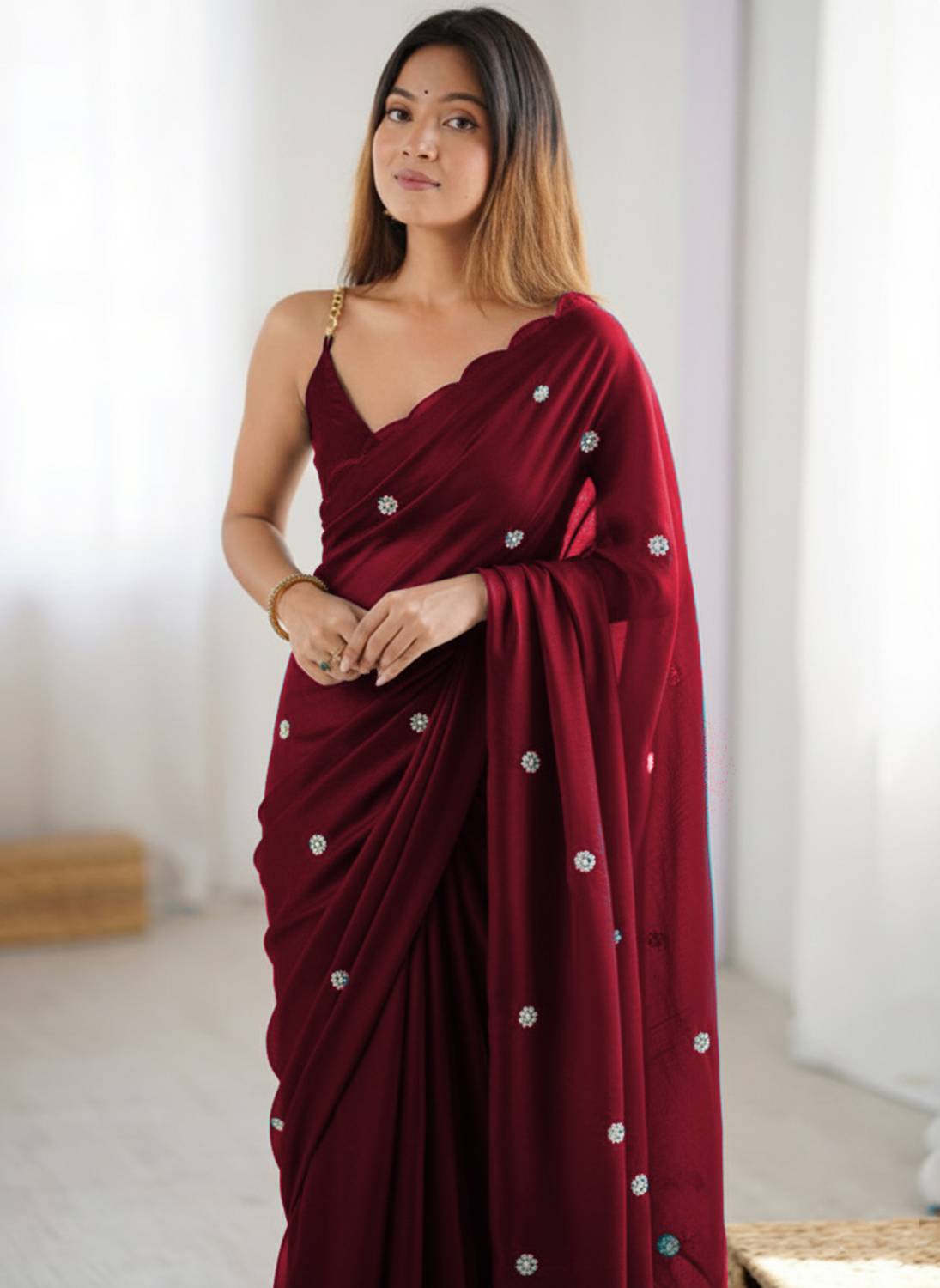 VDB FASHION Embroidered Bollywood Cotton Silk Saree