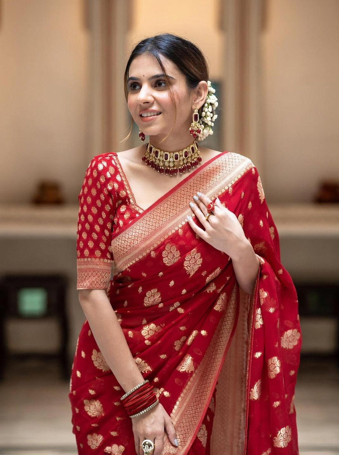 Image of Kanjivaram Woven Banarasi Pure Silk, Jacquard Saree (Multicolor)
