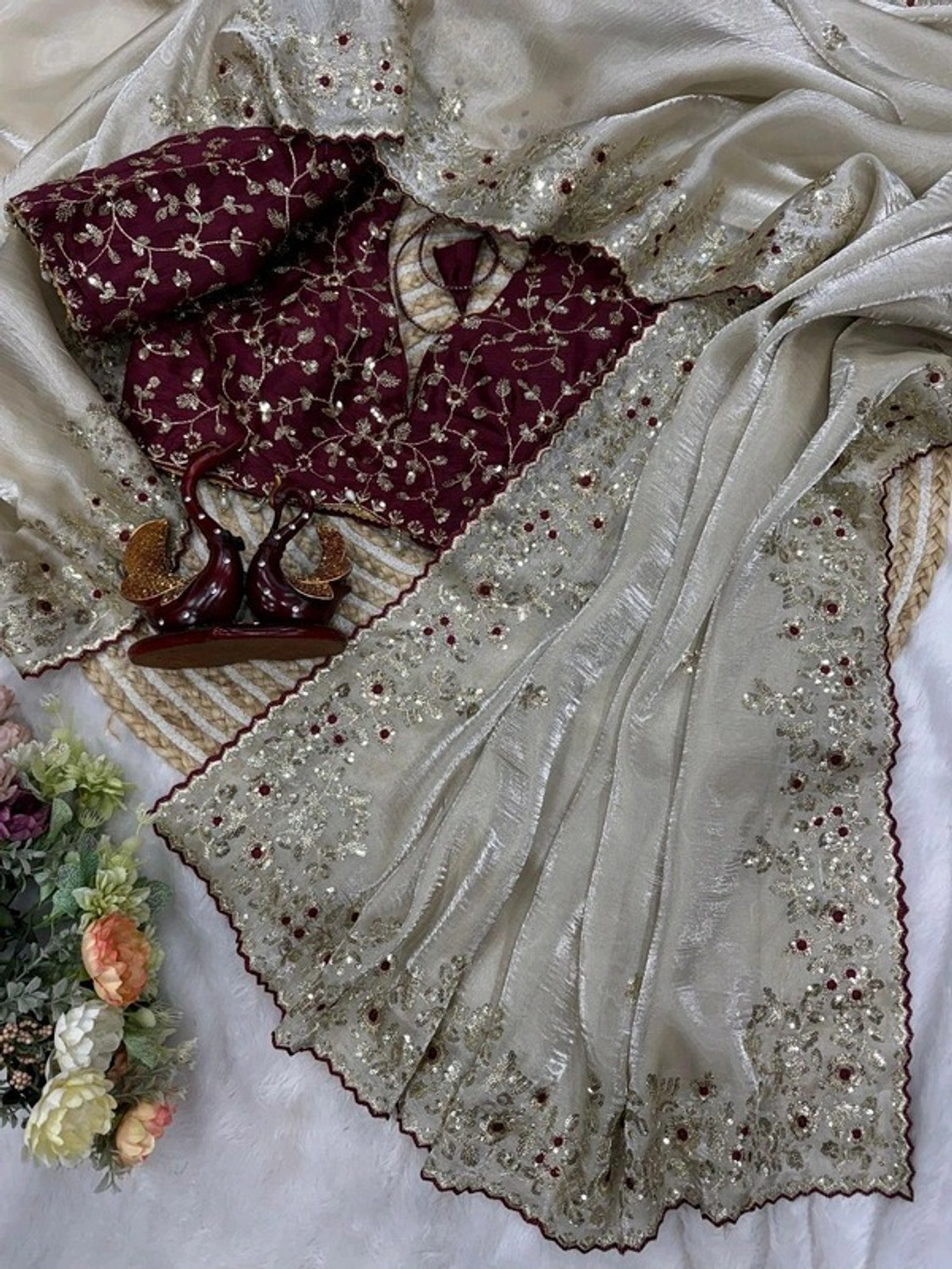 Image of KRISHNACOLLECTION9 Embroidered, Embellished Bollywood Jimmy Jimmy Saree