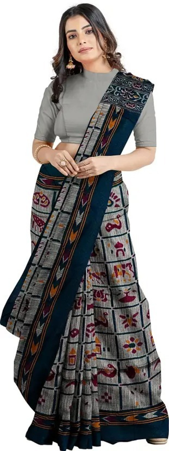 Image of Joyguru Textile Printed Sambalpuri Pure Cotton Saree