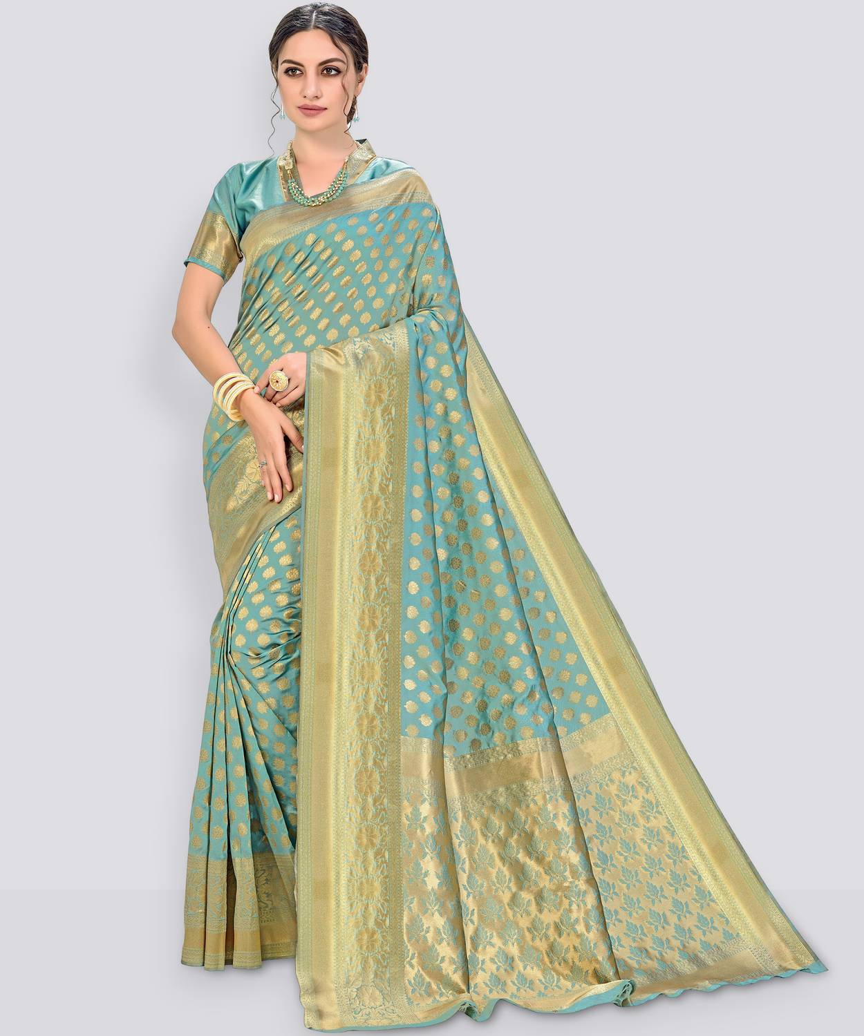 Sariya Woven Banarasi Silk Blend Saree (Light Green)
