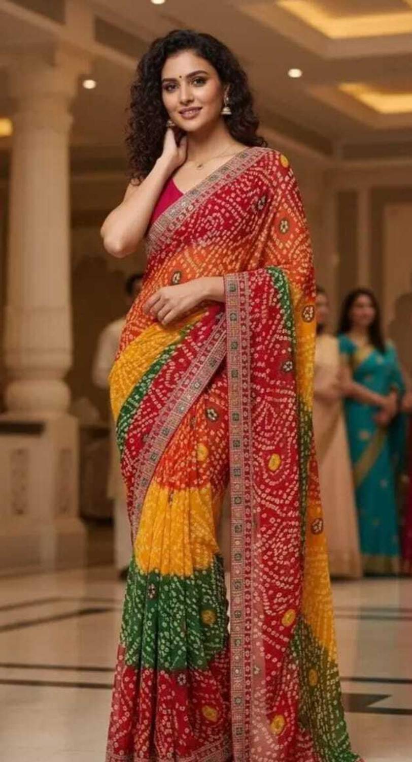 CHETANALLINONE Printed Bandhani Georgette Saree
