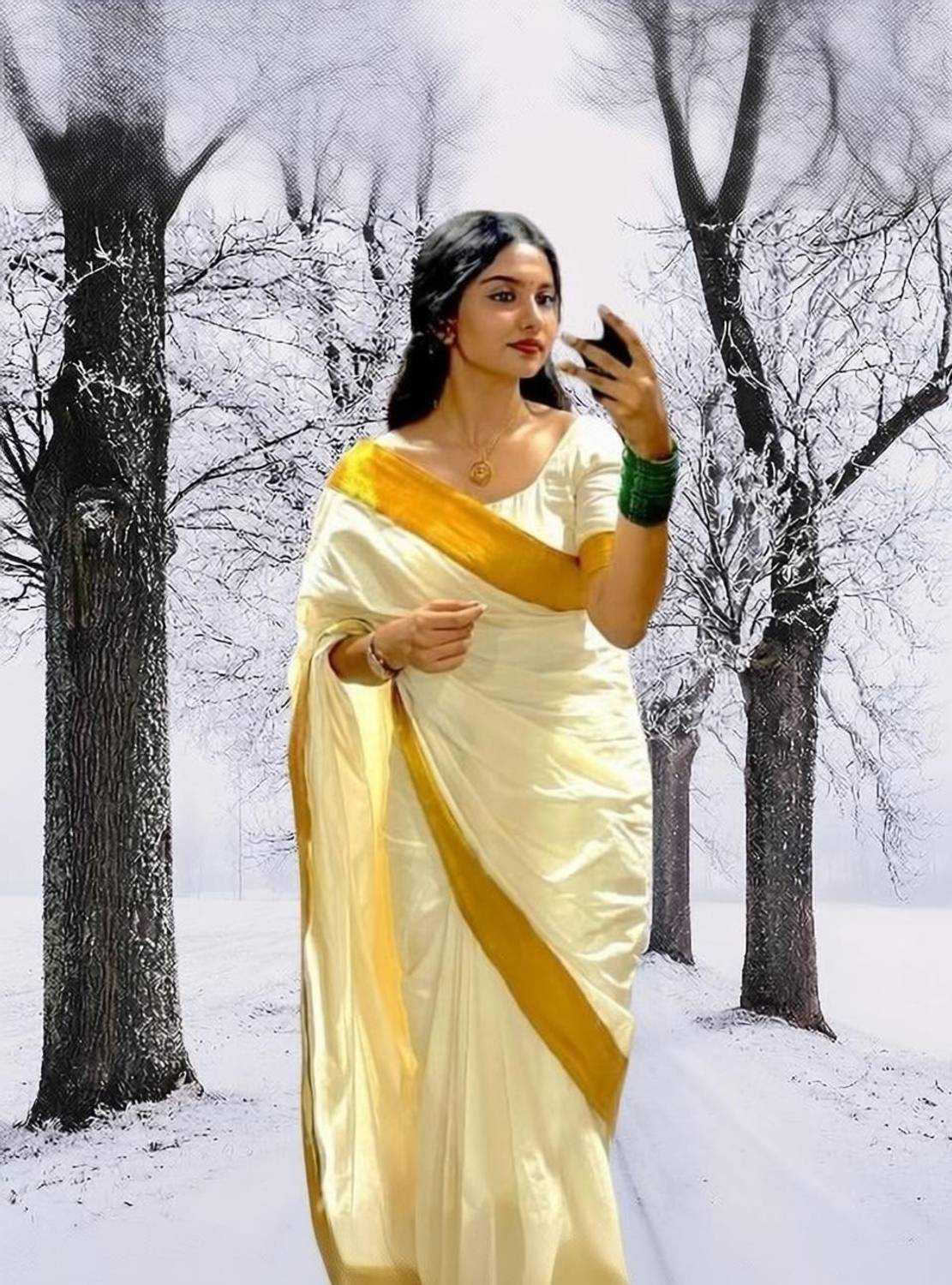 ANTIK Solid/Plain Kasavu Cotton Silk Saree